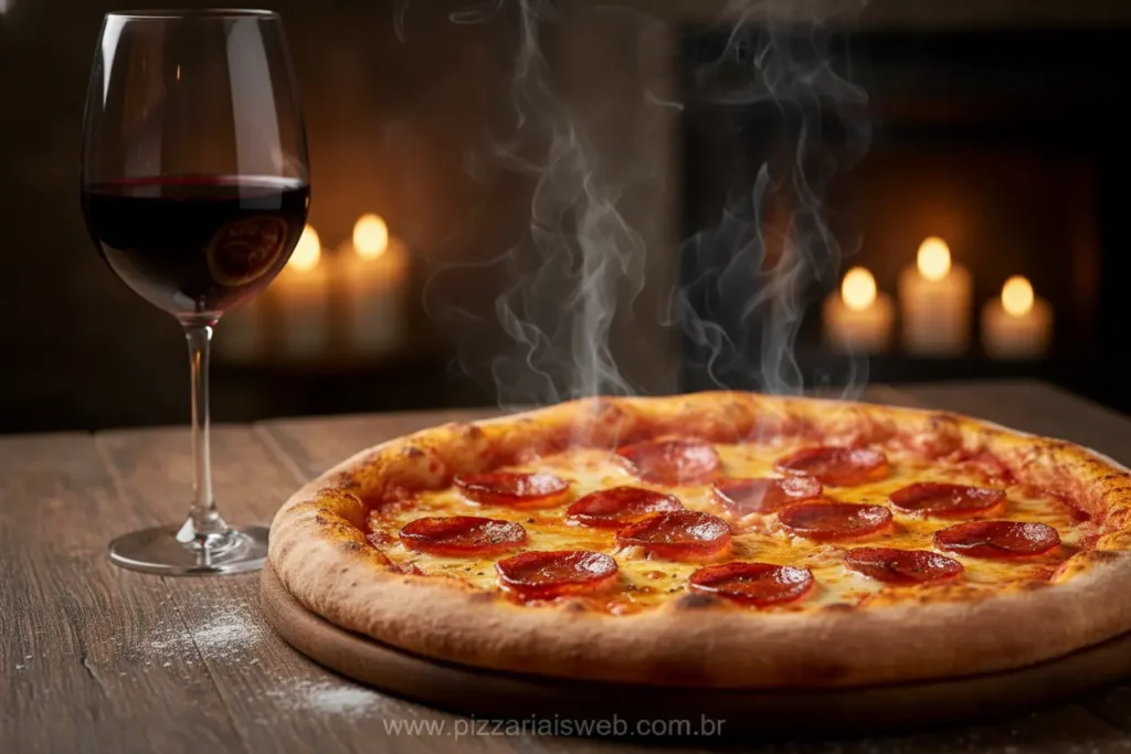 Harmonização de pizza de pepperoni com taça de vinho Cabernet